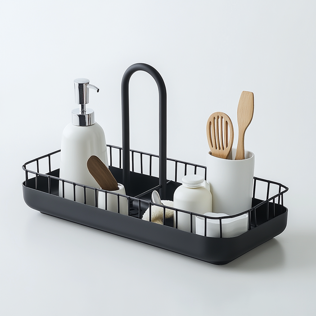 Zanto Over the Sink Dish Drying Rack - 33" Large Standing Organizer for Kitchen - Adjustable Length Rustproof Steel - Includes Hook Accessories & Tool Holders - Matte Black