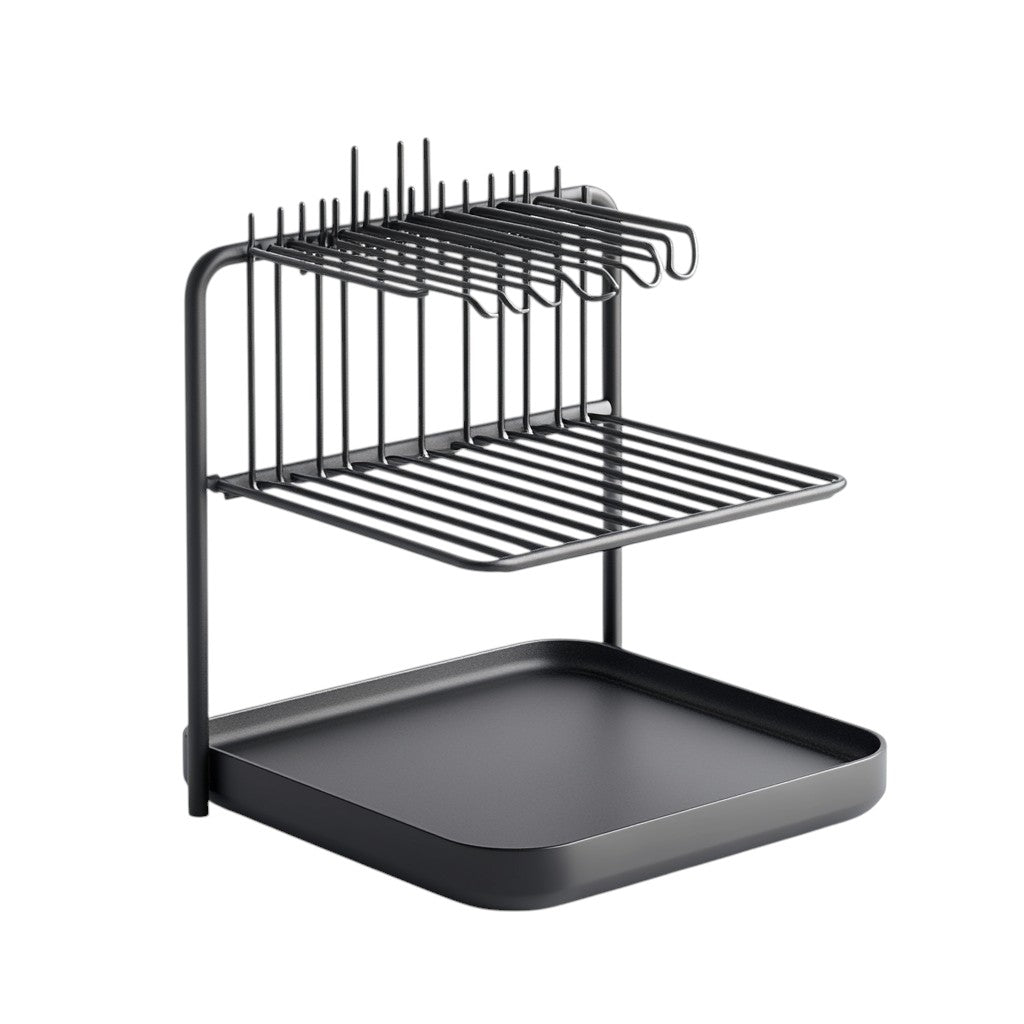 Zanto Large Dish Drying Rack for Kitchen Counter - 2-Tier Expandable Dish Drainer with Swivel Spout - Rustproof Stainless Steel - Includes Cutlery & Cup Holder - Matte Black