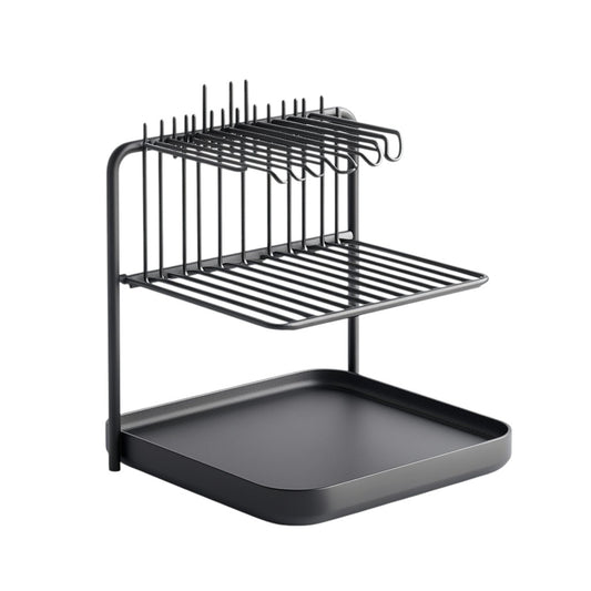 Zanto Large Dish Drying Rack for Kitchen Counter - 2-Tier Expandable Dish Drainer with Swivel Spout - Rustproof Stainless Steel - Includes Cutlery & Cup Holder - Matte Black