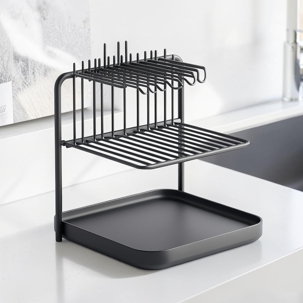 Zanto Large Dish Drying Rack for Kitchen Counter - 2-Tier Expandable Dish Drainer with Swivel Spout - Rustproof Stainless Steel - Includes Cutlery & Cup Holder - Matte Black